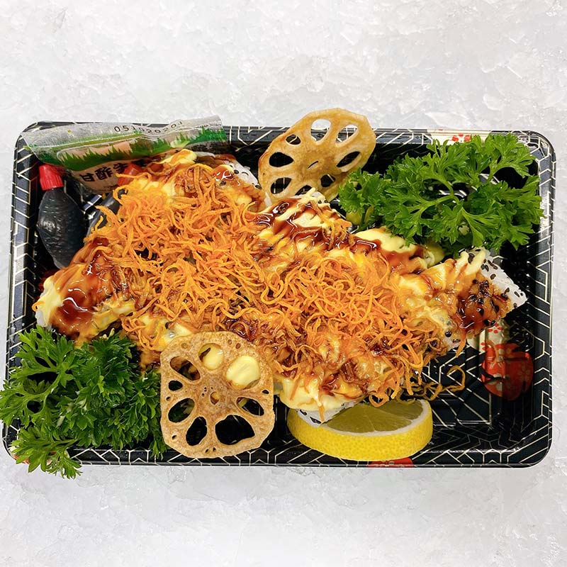 SOFT SHELL CRAB ROLL WITH SWEET POTATO TOPPING (PER TRAY)